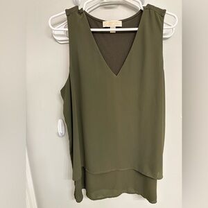 Olive Green Sleeveless V-Neck Top, Michael Kors